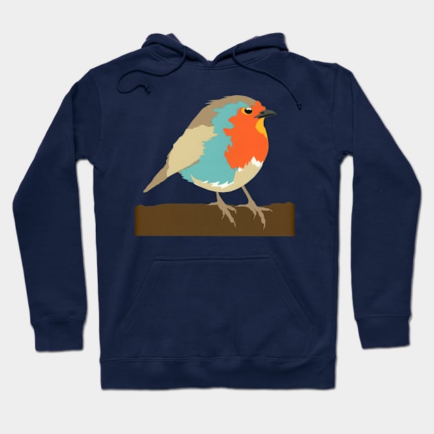 Robin on Branch Original Paper Art Gift for Bird Watchers Hoodie by VegShop